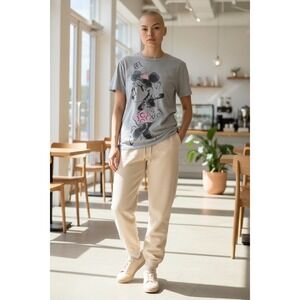 Disney Minnie Mouse Women's M Medium Graphic T-Shirt Gray Cotton Blend Short Slv